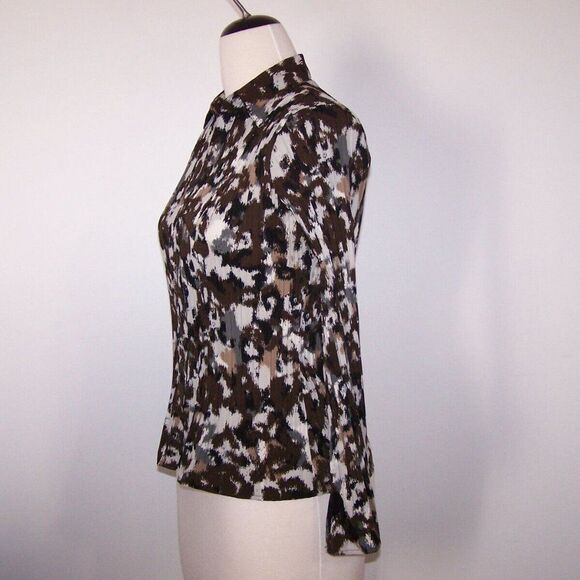 Apt. 9 Shirt Top Blouse PM Stretch Accordion Pleats Long Sleeves Brown Black - Picture 4 of 10